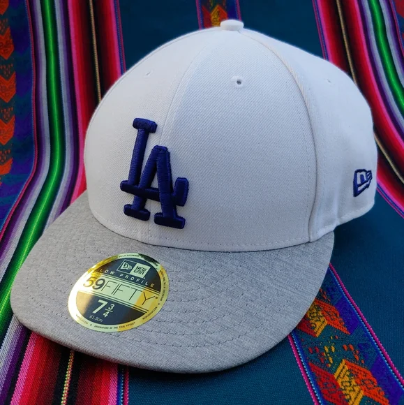 New Era Dodgers 59FIFTY Low Profile 7 3/4 Baseball Cap White Gray and Blue Logo - Picture 14 of 15